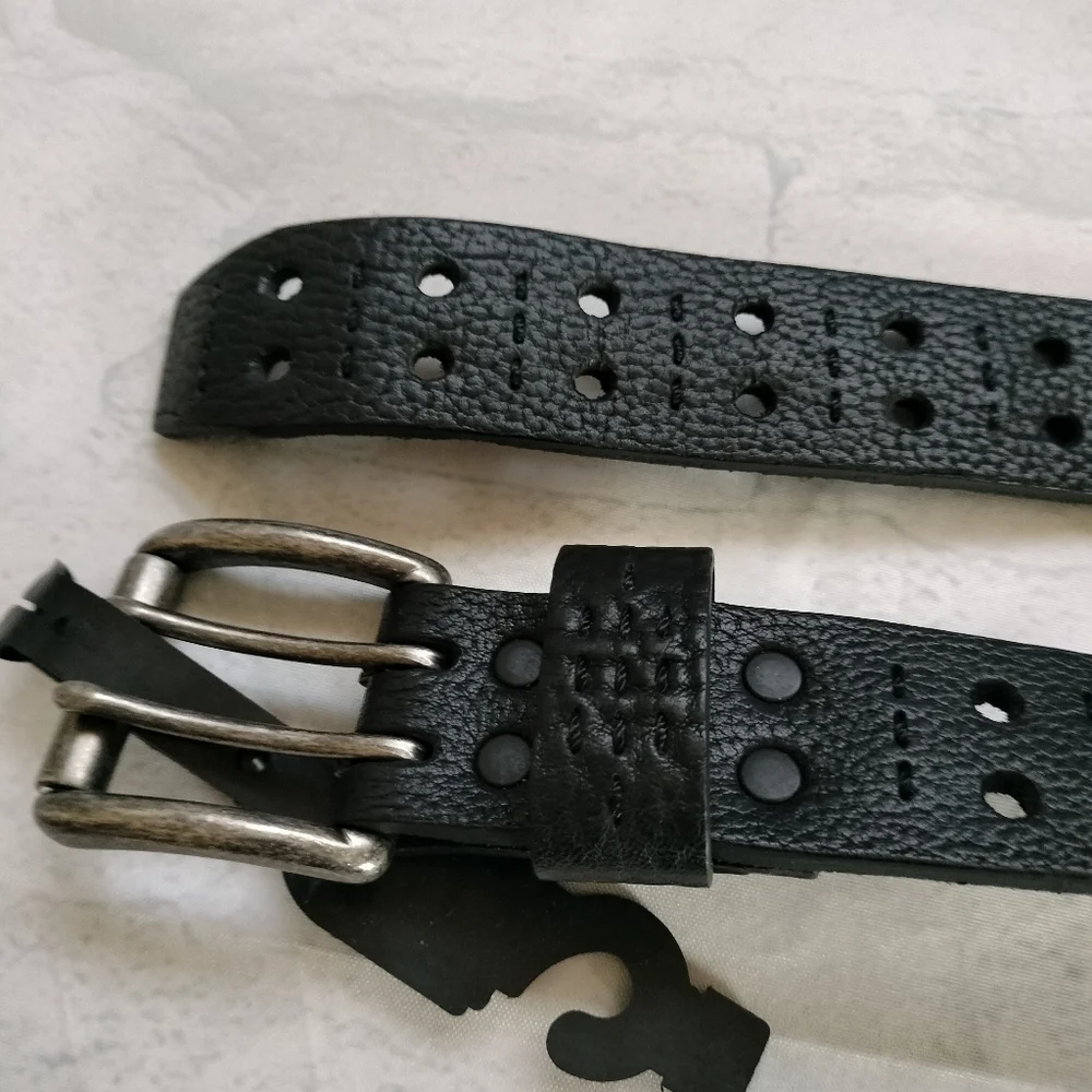 Brighton  Honest  Sz 34 Men's Black Hand Tooled Studded Leather Belt M70743 TAG